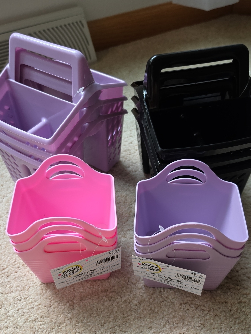 Plastic Storage Caddies - Pink and Lavender - Multipurpose Home Accents